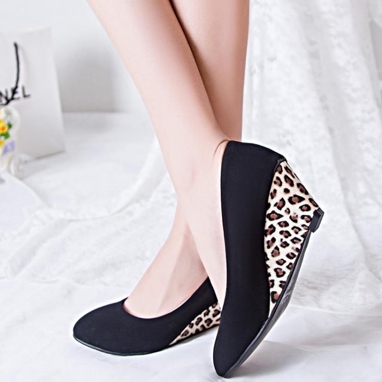 Mujeres Slip On Casual Pumps Leopard Wedge Heels Plataforma Zapatos De Ocio