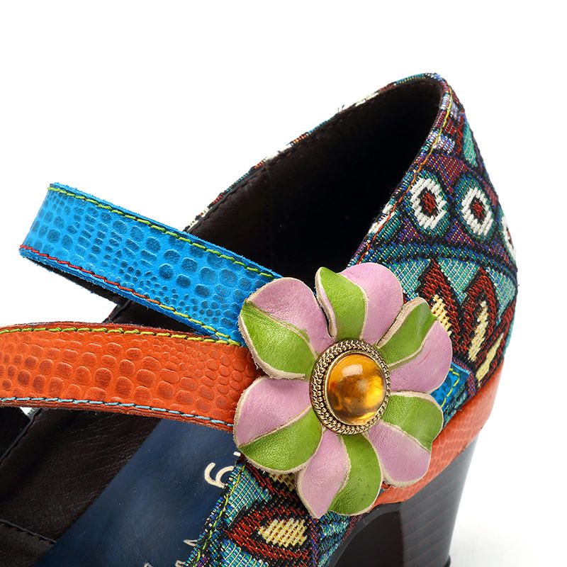 Stitching Bohemian Pattern Hook Loop Mujer Pumps