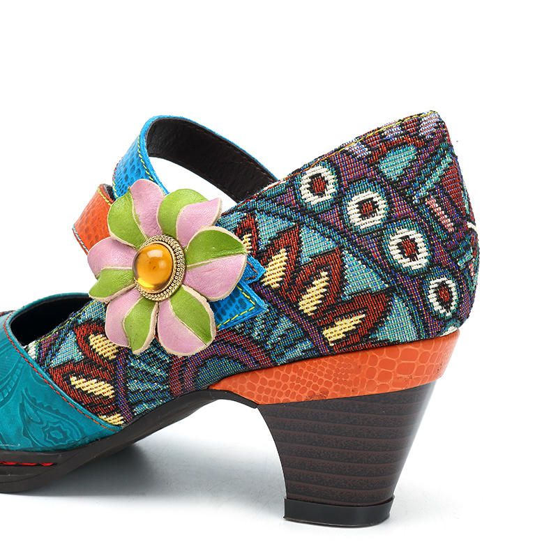 Stitching Bohemian Pattern Hook Loop Mujer Pumps