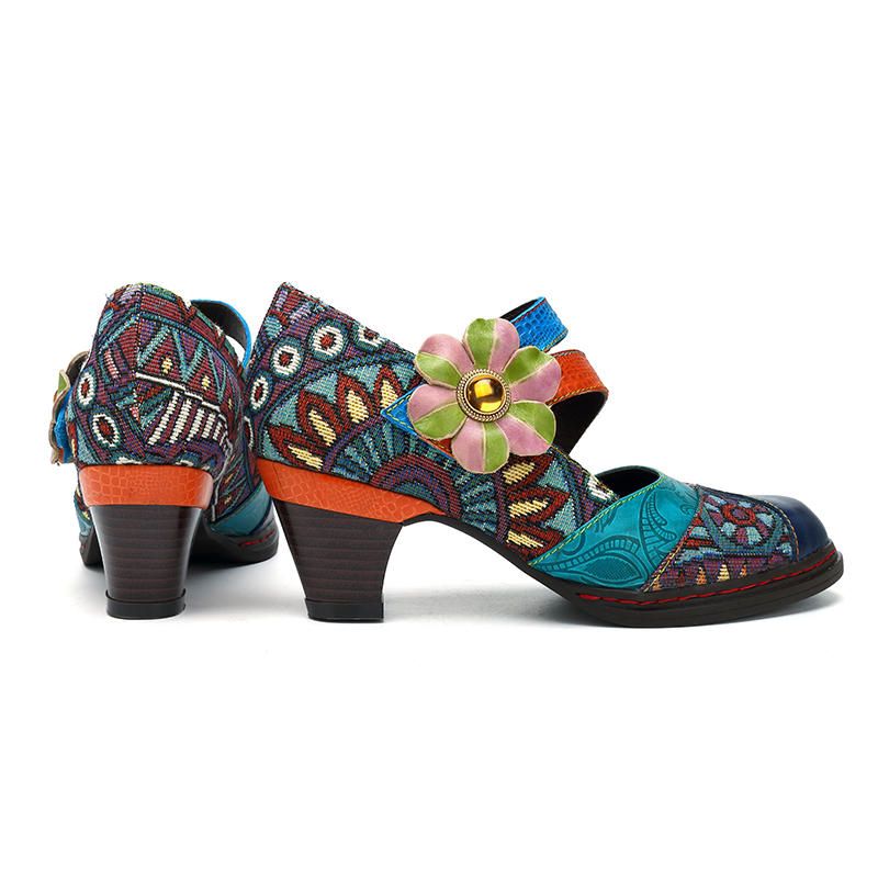 Stitching Bohemian Pattern Hook Loop Mujer Pumps