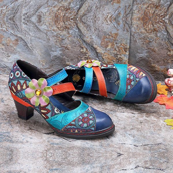 Stitching Bohemian Pattern Hook Loop Mujer Pumps