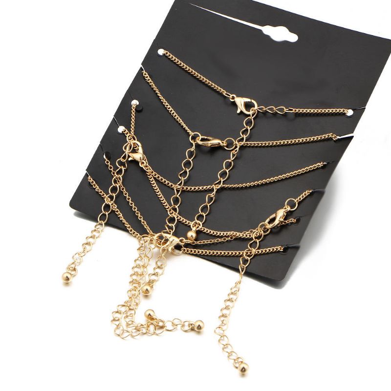 6 Piezas Set Trendy Heart Shape Lucky Chain Love Gold Color Tobillera Joyas Para Mujer