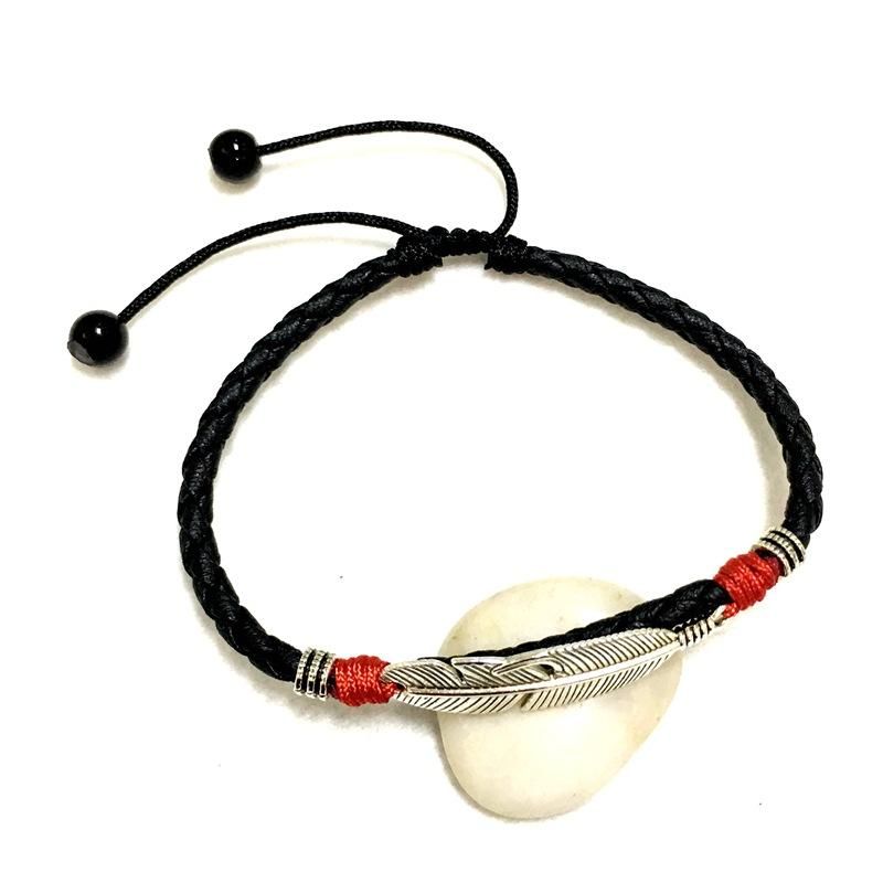 Pulsera De Tobillera Unisex Vintage Pulsera De Tobillo Con Encanto De Plumas Étnicas De Cuerda Roja De La Suerte Para Mujeres Y Hombres