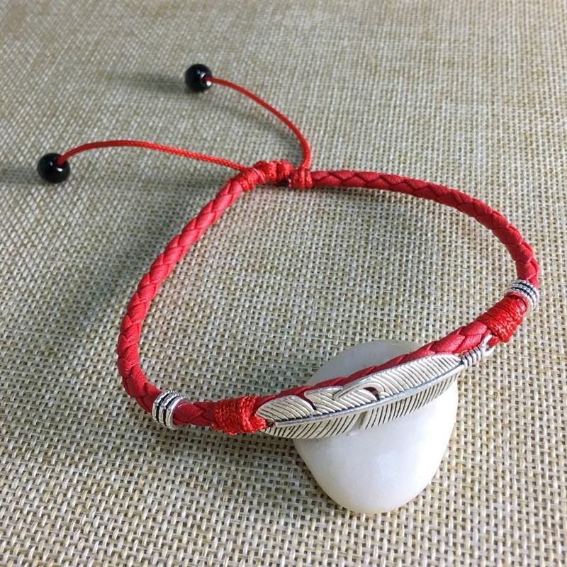 Pulsera De Tobillera Unisex Vintage Pulsera De Tobillo Con Encanto De Plumas Étnicas De Cuerda Roja De La Suerte Para Mujeres Y Hombres