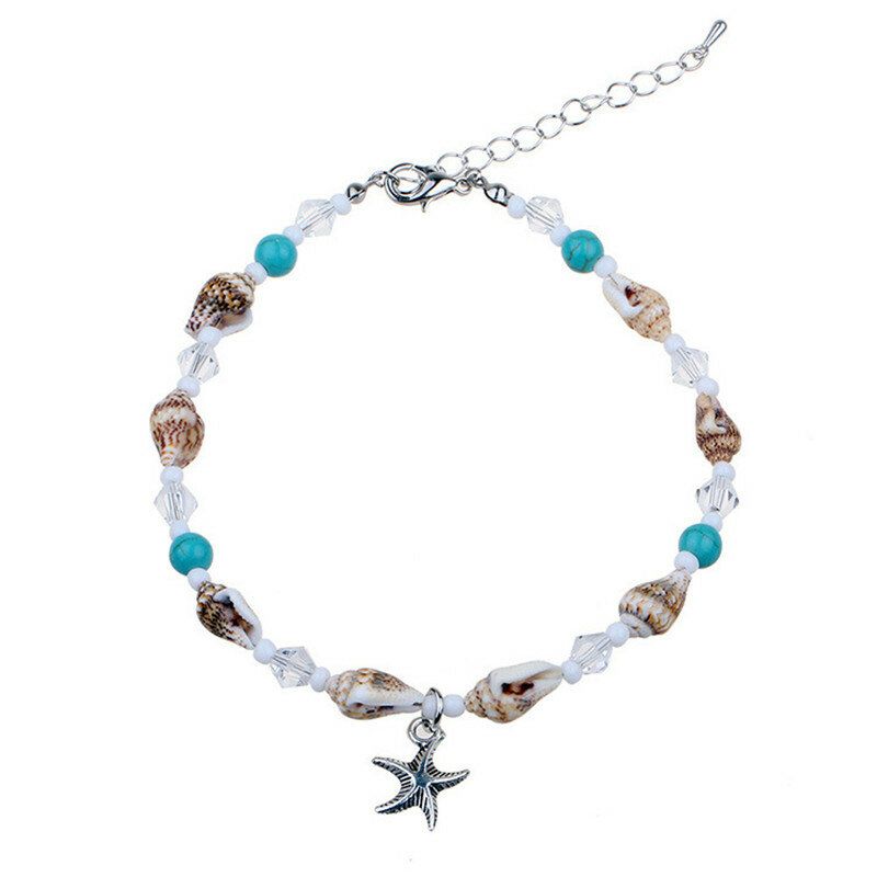 Tobillera De Estrella De Mar Bohemia Cadena De Cuentas De Piedra Natural Sandalias Descalzas Joyas De Pie De Playa Para Mujeres