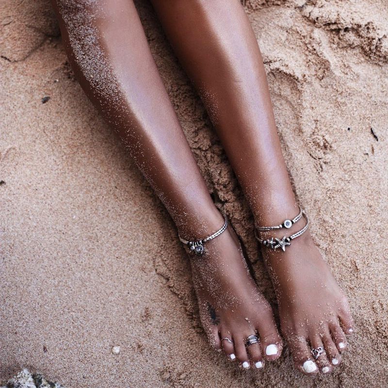 Tobillera De Plata Antigua Vintage Para Mujer Pulsera Con Cuentas De Runa Y Estrella De Mar Tobillo Joyería De Pie Boho