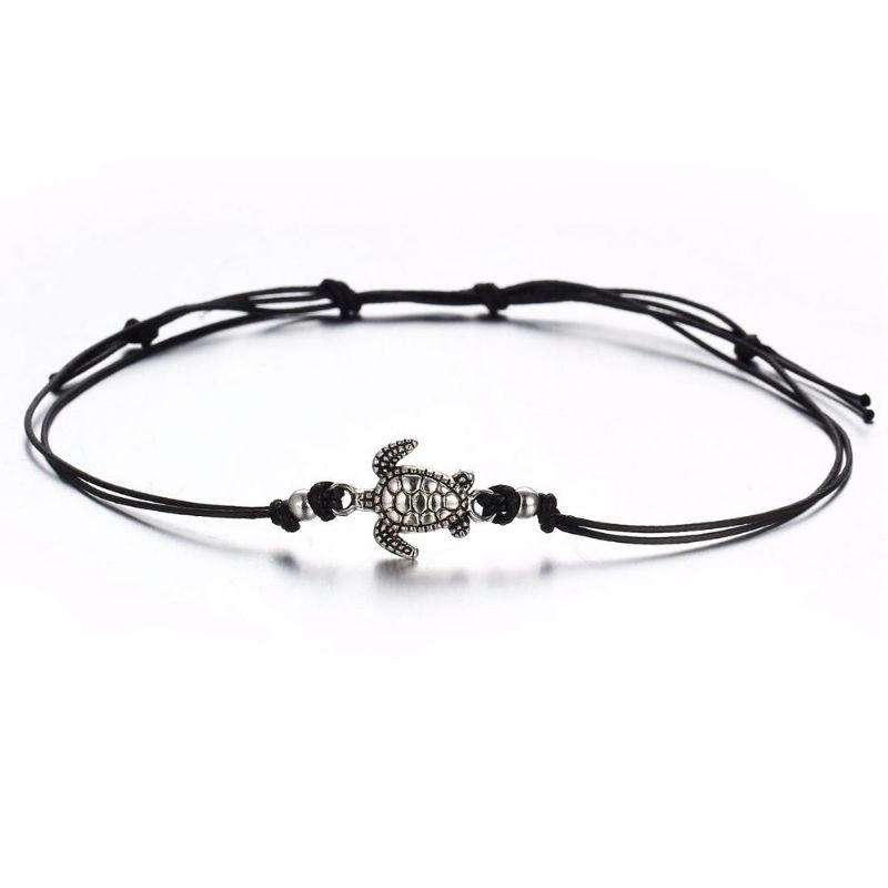 Tobillera De Tortuga Bohemia Cuerda De Cera Ajustable Negro Azul Blanco Pulsera De Tobillo Anillo De Tobillo Joyería De Pie