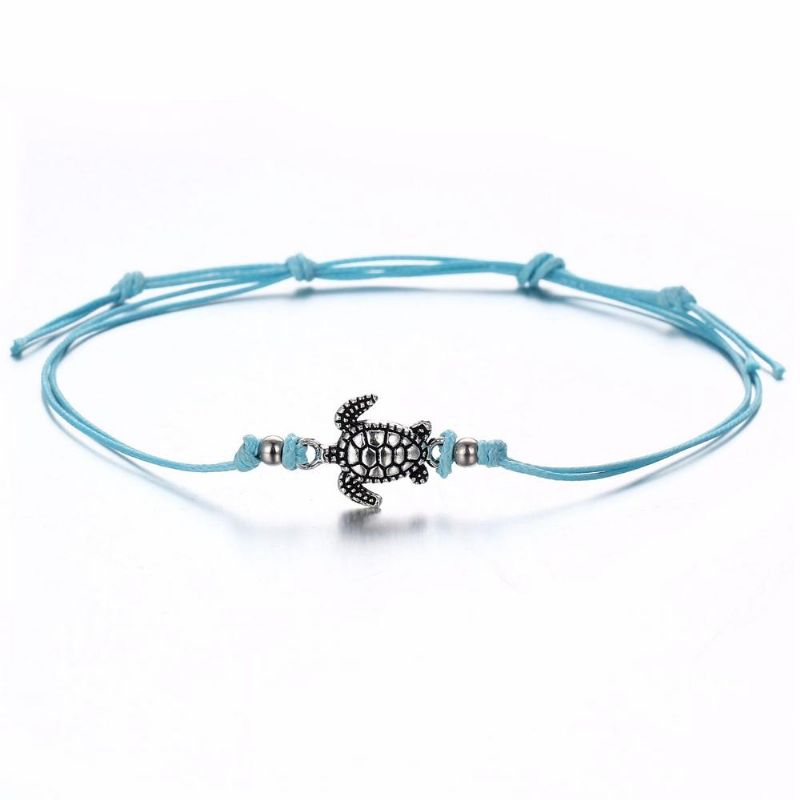 Tobillera De Tortuga Bohemia Cuerda De Cera Ajustable Negro Azul Blanco Pulsera De Tobillo Anillo De Tobillo Joyería De Pie