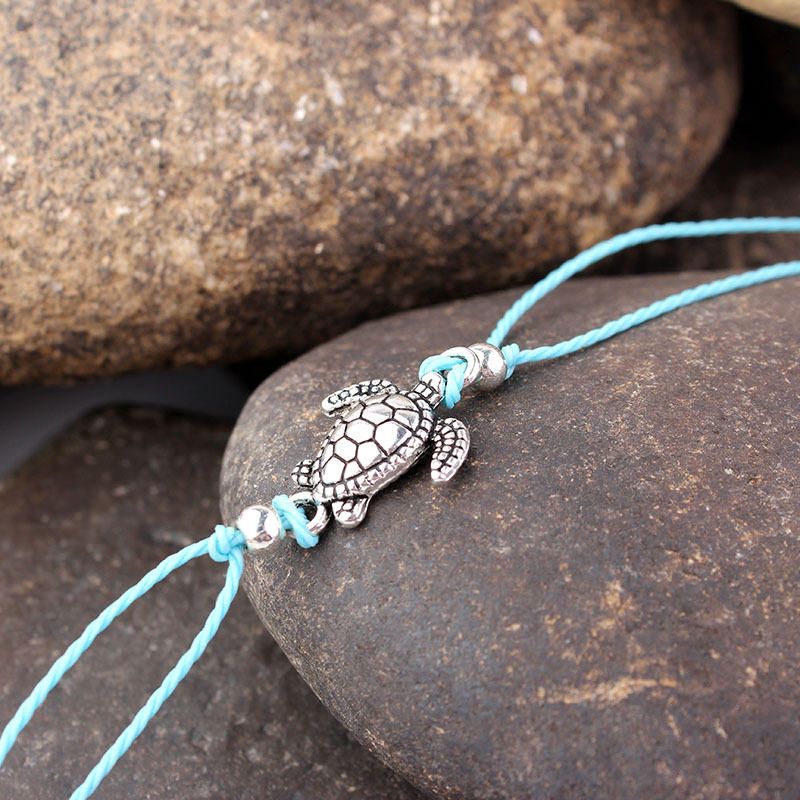 Tobillera De Tortuga Bohemia Cuerda De Cera Ajustable Negro Azul Blanco Pulsera De Tobillo Anillo De Tobillo Joyería De Pie