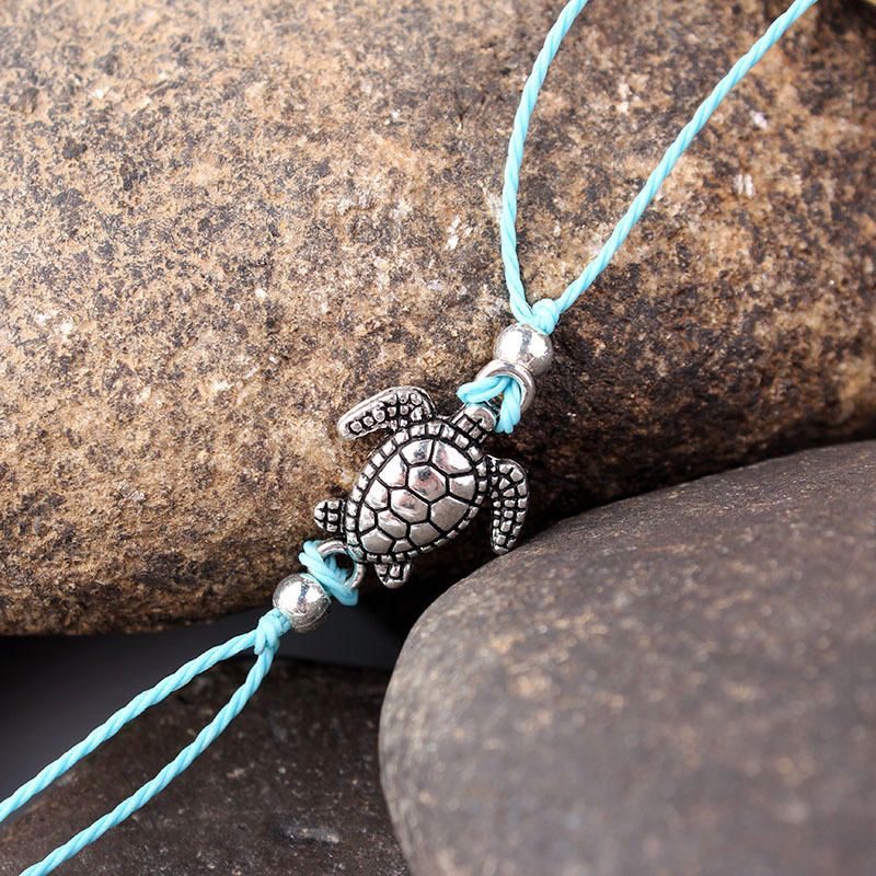 Tobillera De Tortuga Bohemia Cuerda De Cera Ajustable Negro Azul Blanco Pulsera De Tobillo Anillo De Tobillo Joyería De Pie