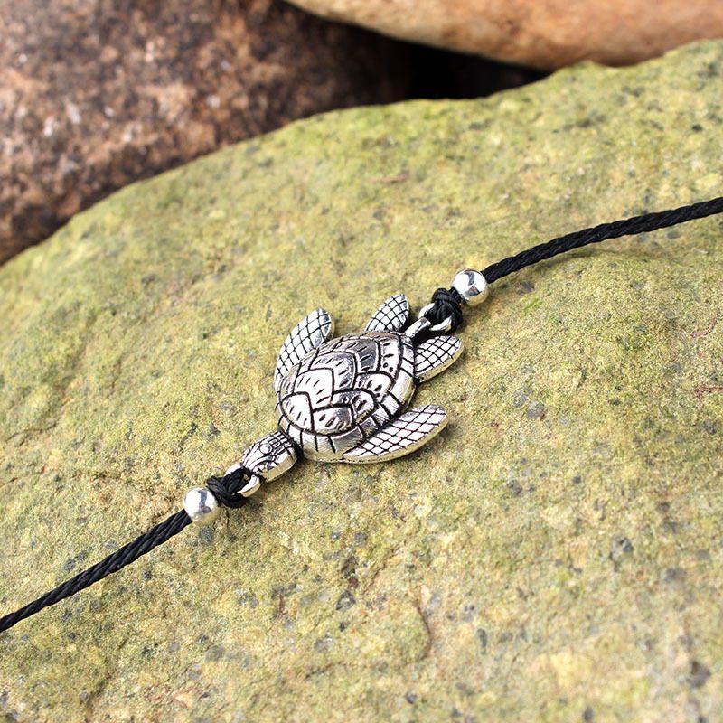 Tobillera De Tortuga Bohemia Cuerda De Cera Ajustable Negro Azul Blanco Pulsera De Tobillo Anillo De Tobillo Joyería De Pie