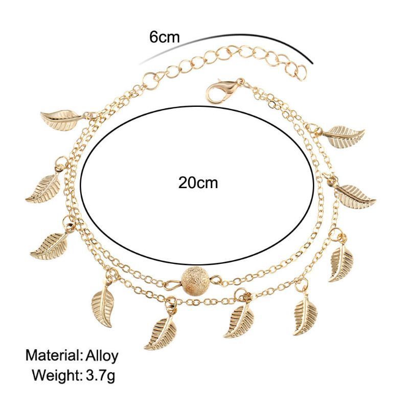 Trendy Silver Gold Color Leaf Colgante Tobillera Pulsera Con Dijes De Bola De Doble Capa