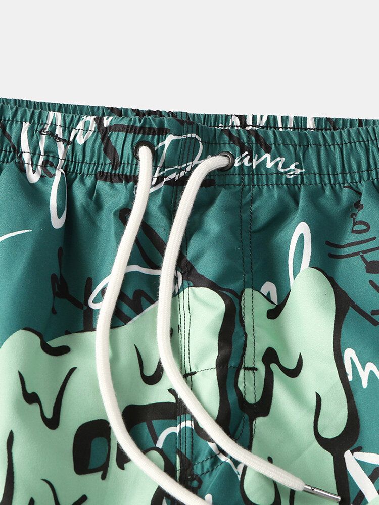 Forro De Malla Con Estampado De Grafiti Divertido Para Hombre Pantalones Cortos Casuales De Secado Rápido Para Vacaciones