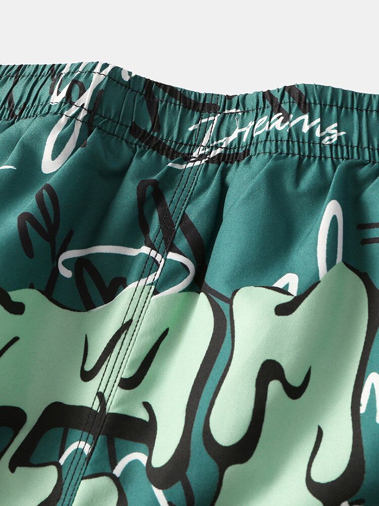 Forro De Malla Con Estampado De Grafiti Divertido Para Hombre Pantalones Cortos Casuales De Secado Rápido Para Vacaciones