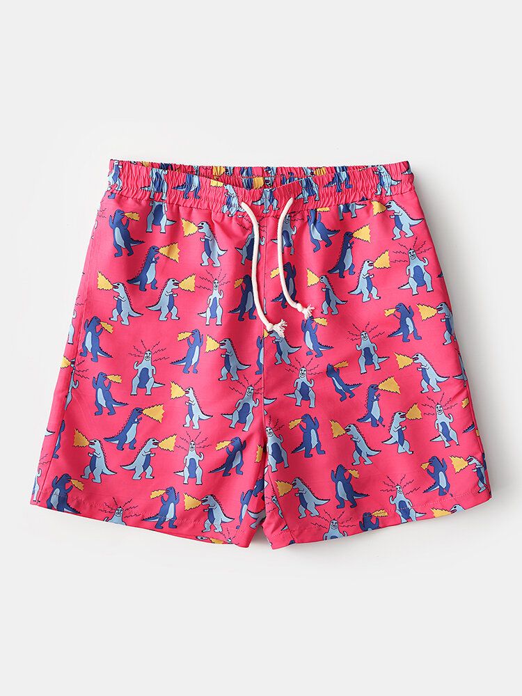 Hombre Holiday Dinosaur Funny Cartoon Impresión De Secado Rápido Mini Short Beach Shorts