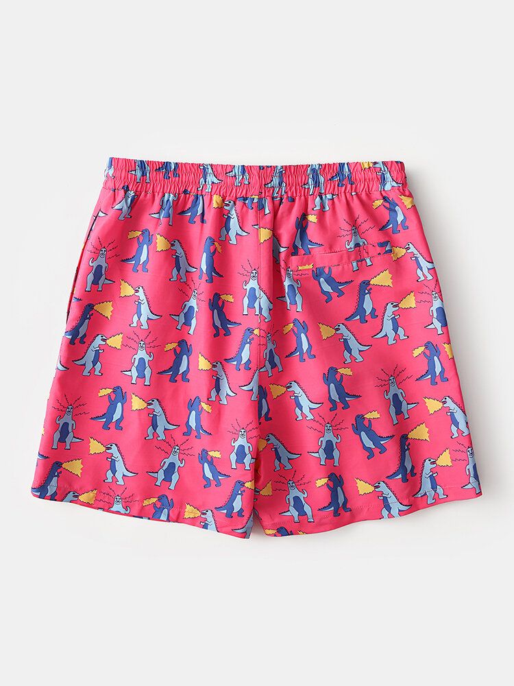 Hombre Holiday Dinosaur Funny Cartoon Impresión De Secado Rápido Mini Short Beach Shorts