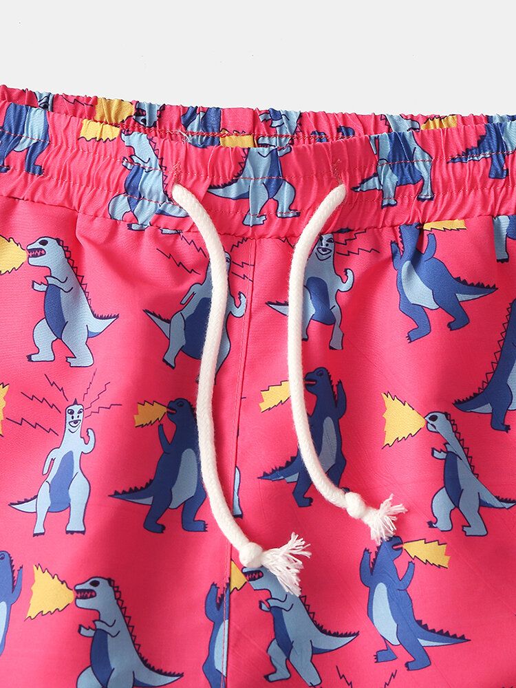 Hombre Holiday Dinosaur Funny Cartoon Impresión De Secado Rápido Mini Short Beach Shorts