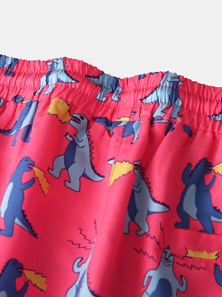 Hombre Holiday Dinosaur Funny Cartoon Impresión De Secado Rápido Mini Short Beach Shorts