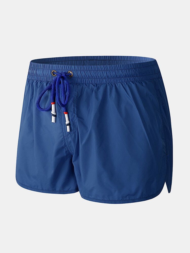 Pantalones Cortos Casuales De Playa Con Cordón De Secado Rápido De Color Sólido Para Hombre Con Forro De Compresión