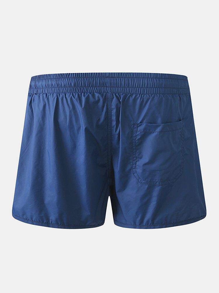 Pantalones Cortos Casuales De Playa Con Cordón De Secado Rápido De Color Sólido Para Hombre Con Forro De Compresión