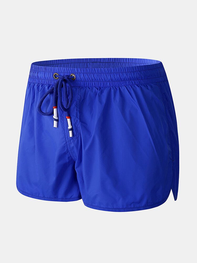 Pantalones Cortos Casuales De Playa Con Cordón De Secado Rápido De Color Sólido Para Hombre Con Forro De Compresión