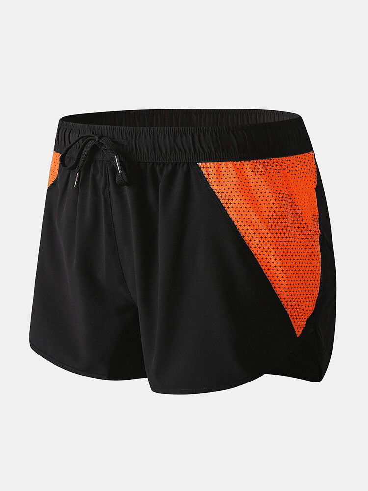 Pantalones Cortos Deportivos Transpirables Con Cordón De Secado Rápido De Patchwork De Malla Para Hombre