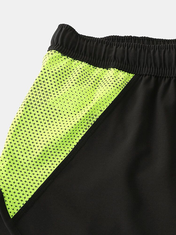 Pantalones Cortos Deportivos Transpirables Con Cordón De Secado Rápido De Patchwork De Malla Para Hombre