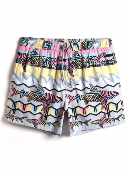 Pantalones Cortos De Playa De Cintura Con Cordón De Secado Rápido Con Estampado De Peces De Colores Para Hombre