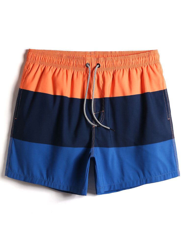 Pantalones Cortos De Playa De Cintura Con Cordón De Secado Rápido Con Panel De Bloques De Color Para Hombre