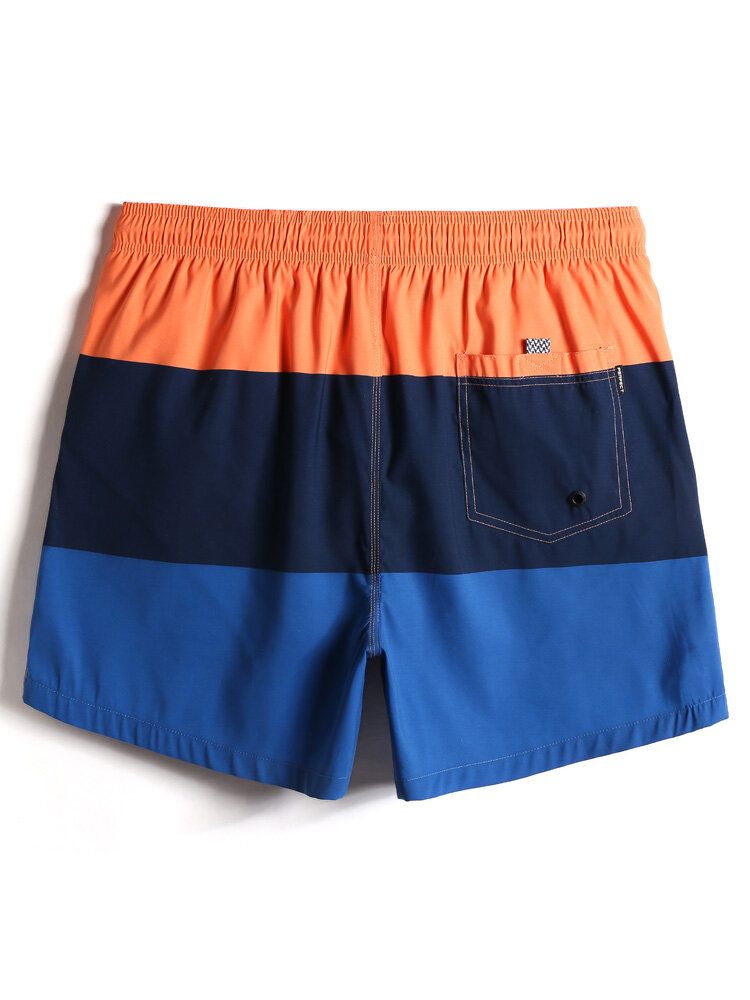 Pantalones Cortos De Playa De Cintura Con Cordón De Secado Rápido Con Panel De Bloques De Color Para Hombre