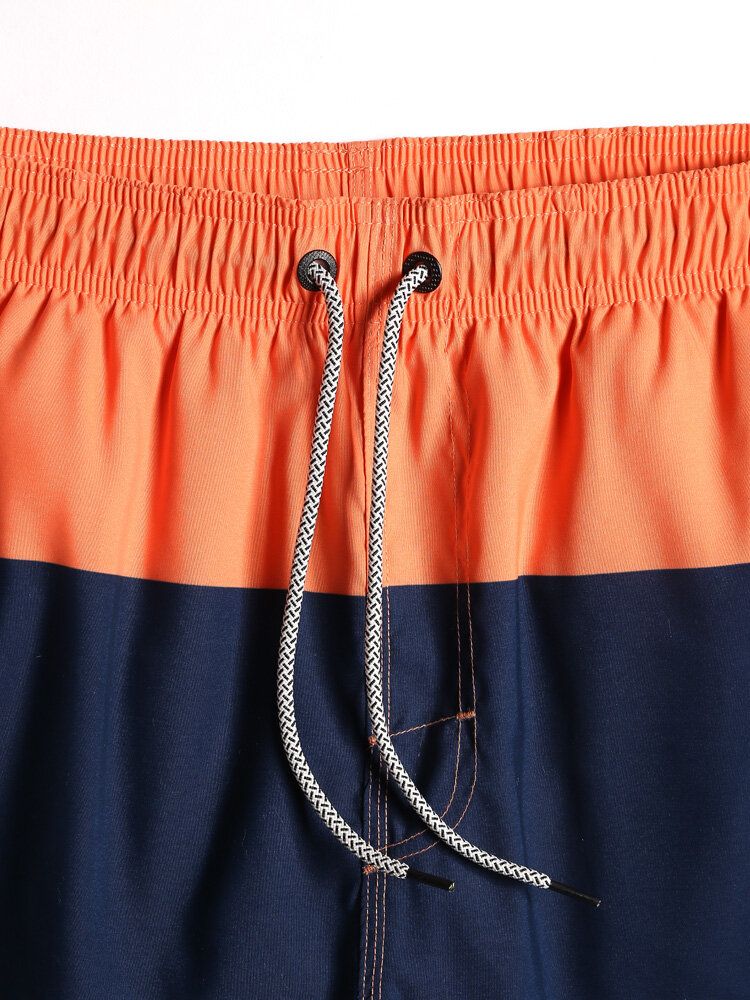 Pantalones Cortos De Playa De Cintura Con Cordón De Secado Rápido Con Panel De Bloques De Color Para Hombre