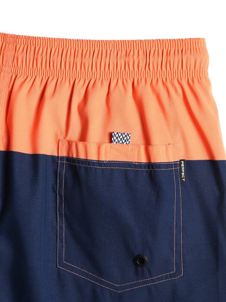 Pantalones Cortos De Playa De Cintura Con Cordón De Secado Rápido Con Panel De Bloques De Color Para Hombre