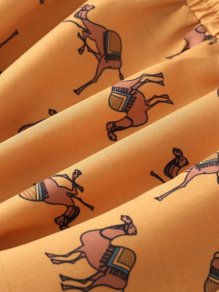 Pantalones Cortos De Playa De Cintura Elástica Con Estampado De Dibujos Animados De Camello Para Hombre