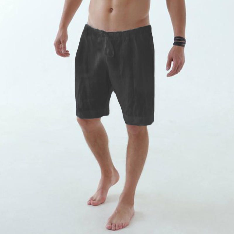 Pantalones Cortos De Playa De Color Sólido Casuales De Algodón Para Hombre