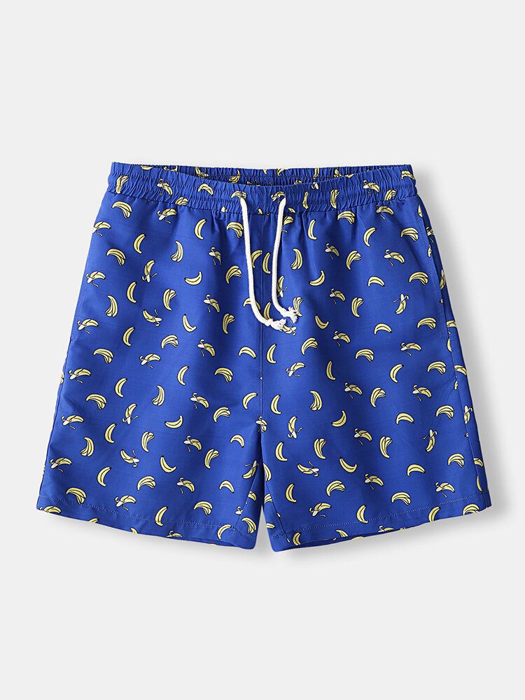 Pantalones Cortos De Playa Con Cintura Elástica Y Estampado De Dibujos Animados De Plátano Para Hombre