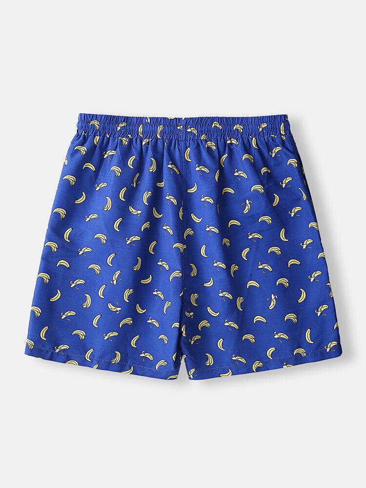 Pantalones Cortos De Playa Con Cintura Elástica Y Estampado De Dibujos Animados De Plátano Para Hombre