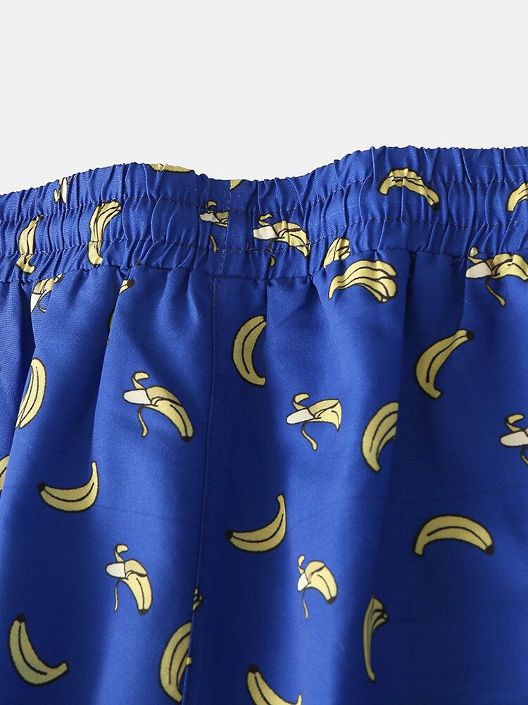 Pantalones Cortos De Playa Con Cintura Elástica Y Estampado De Dibujos Animados De Plátano Para Hombre