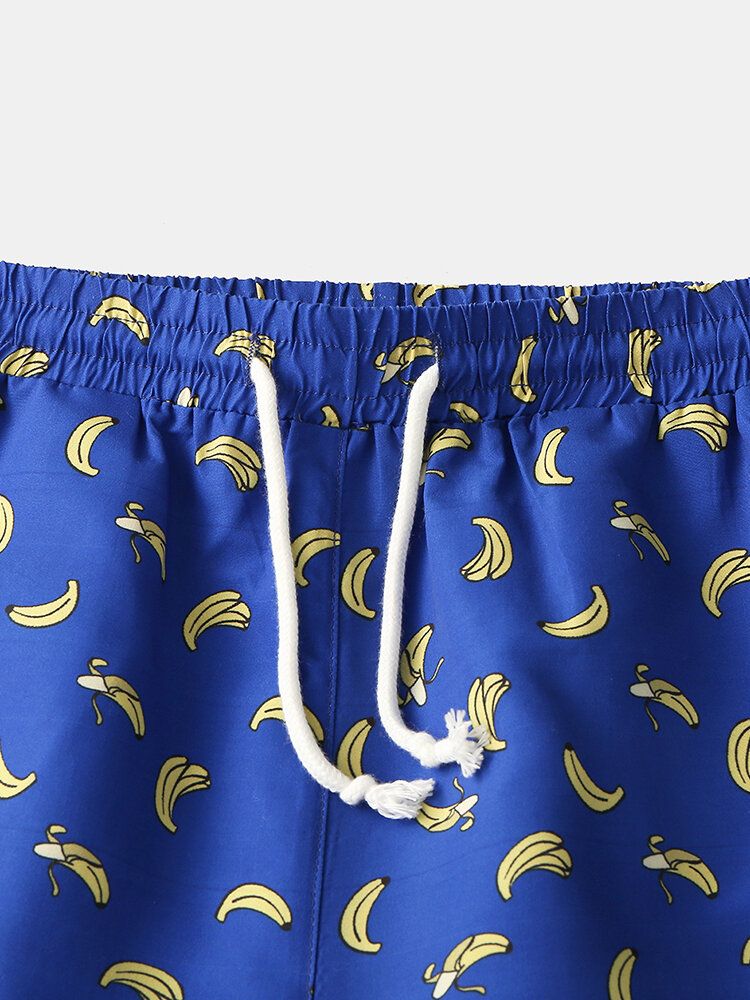 Pantalones Cortos De Playa Con Cintura Elástica Y Estampado De Dibujos Animados De Plátano Para Hombre