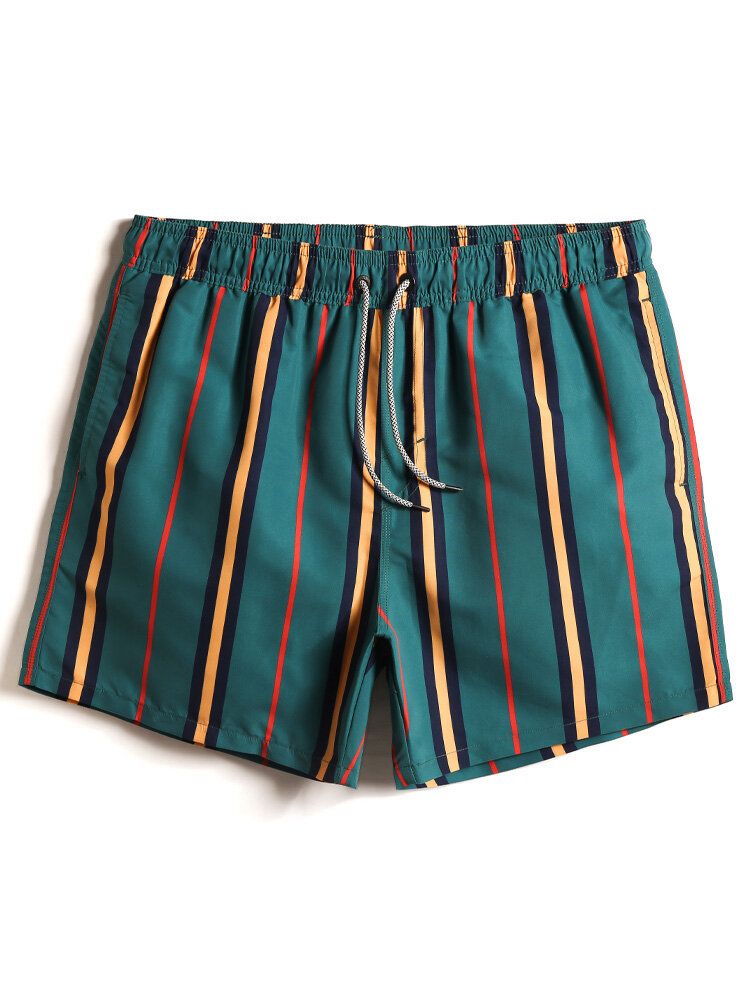 Pantalones Cortos De Playa Con Cordón De Secado Rápido A Rayas De Colores Para Hombre Con Bolsillo