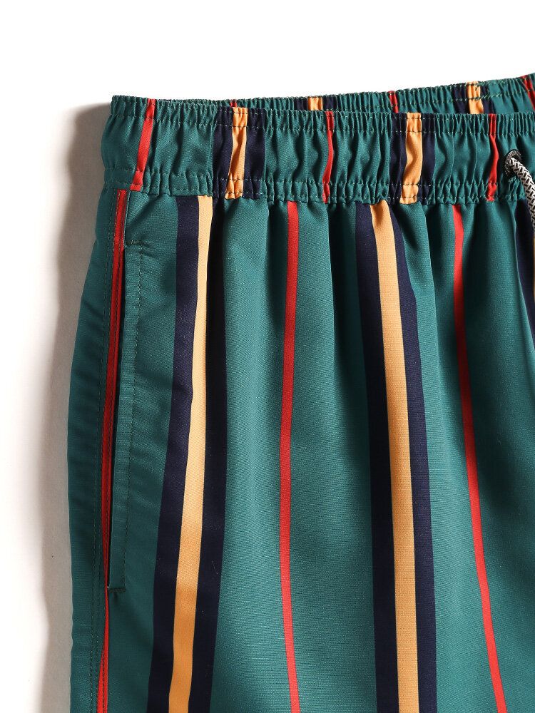 Pantalones Cortos De Playa Con Cordón De Secado Rápido A Rayas De Colores Para Hombre Con Bolsillo