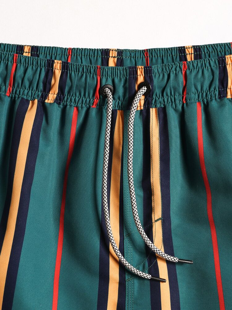 Pantalones Cortos De Playa Con Cordón De Secado Rápido A Rayas De Colores Para Hombre Con Bolsillo