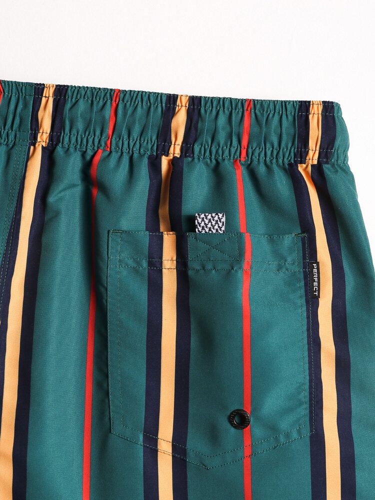 Pantalones Cortos De Playa Con Cordón De Secado Rápido A Rayas De Colores Para Hombre Con Bolsillo