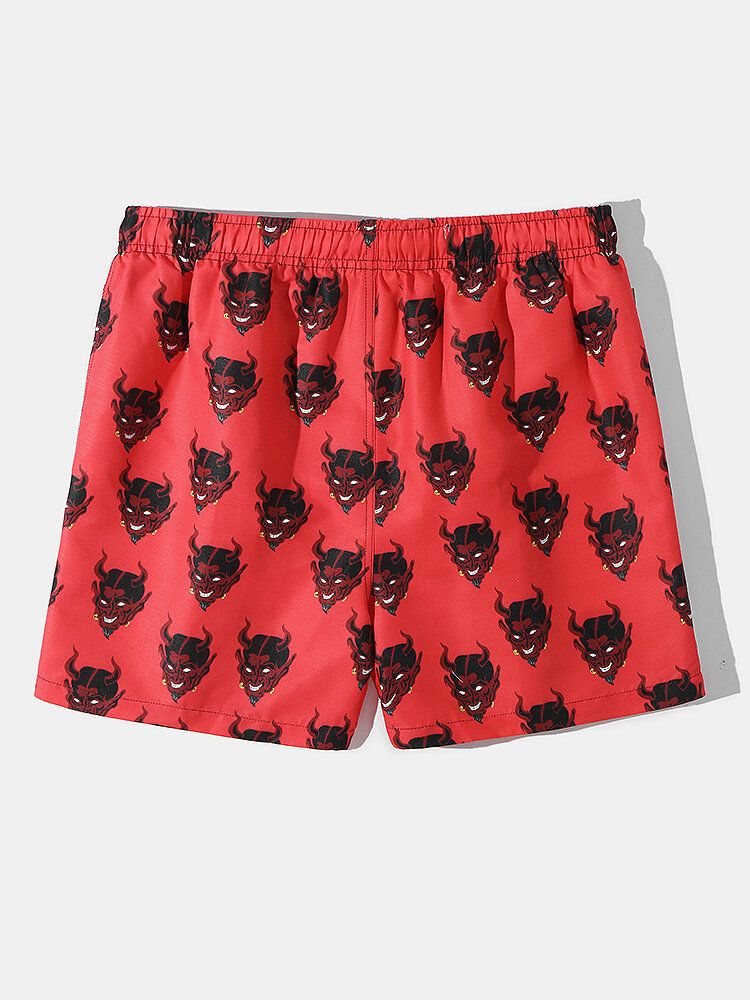 Pantalones Cortos De Playa Con Forro De Malla Con Estampado De Demonio Para Hombre Finos De Secado Rápido Sueltos Con Cordón