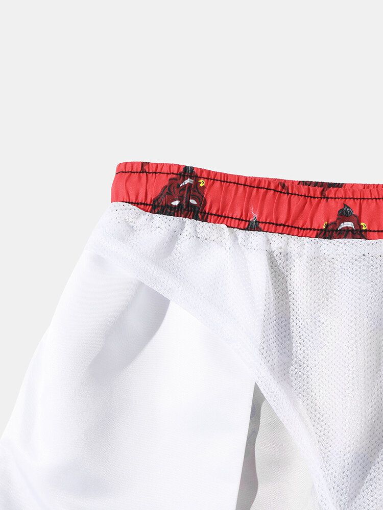 Pantalones Cortos De Playa Con Forro De Malla Con Estampado De Demonio Para Hombre Finos De Secado Rápido Sueltos Con Cordón