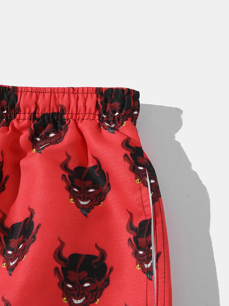 Pantalones Cortos De Playa Con Forro De Malla Con Estampado De Demonio Para Hombre Finos De Secado Rápido Sueltos Con Cordón