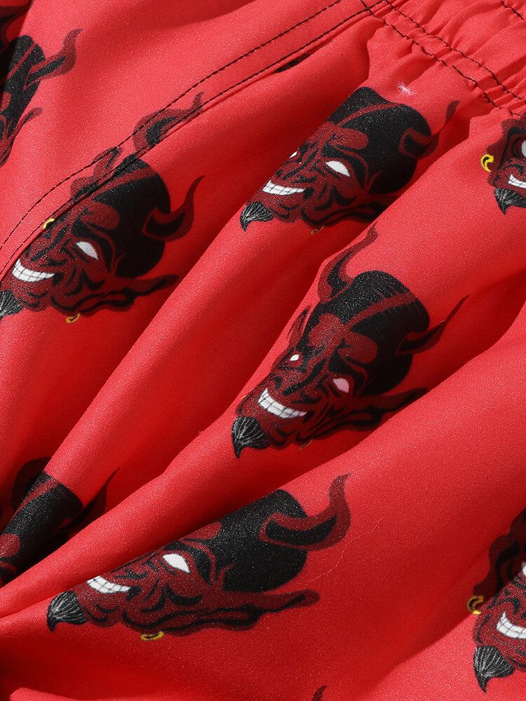 Pantalones Cortos De Playa Con Forro De Malla Con Estampado De Demonio Para Hombre Finos De Secado Rápido Sueltos Con Cordón