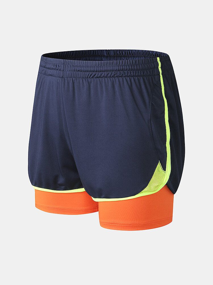 Pantalones Cortos De Playa De Doble Capa Ajustados Elásticos De Entrenamiento Deportivo De Retazos De Dos Tonos