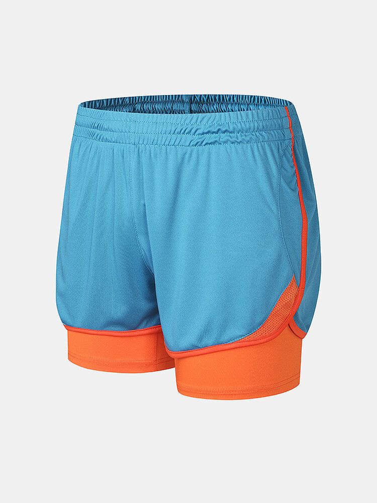 Pantalones Cortos De Playa De Doble Capa Ajustados Elásticos De Entrenamiento Deportivo De Retazos De Dos Tonos