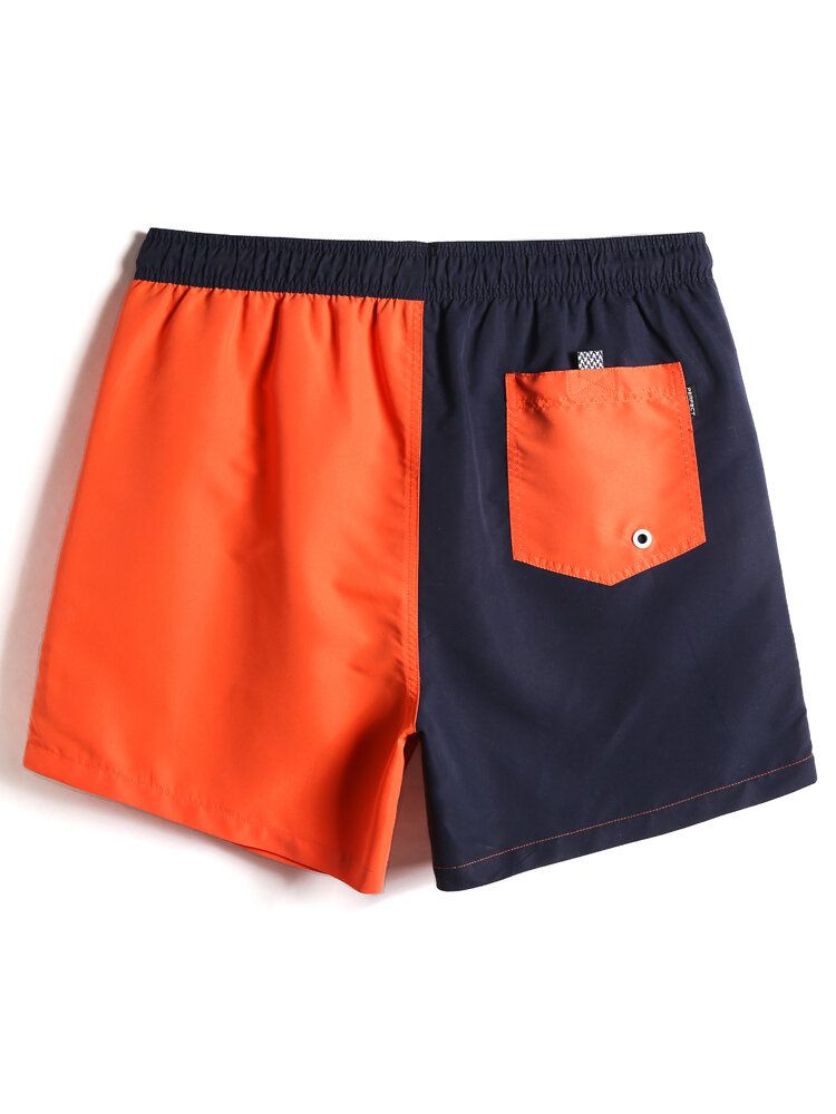 Pantalones Cortos De Playa Finos Con Cintura Con Cordón De Secado Rápido Y Retazos De Color En Contraste Para Hombre