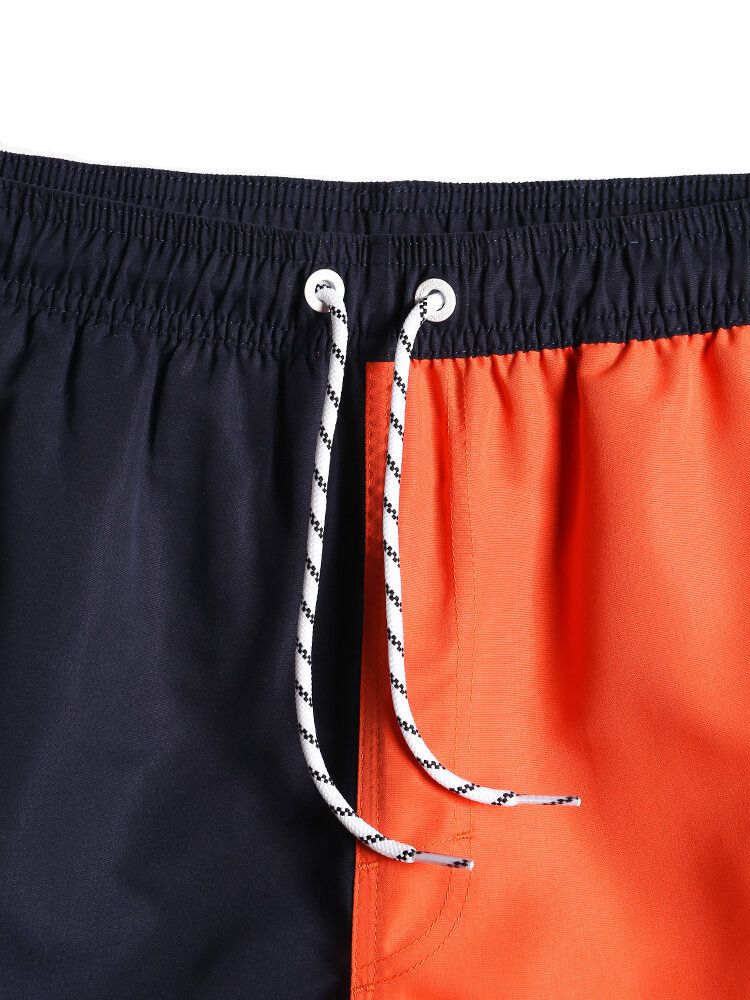 Pantalones Cortos De Playa Finos Con Cintura Con Cordón De Secado Rápido Y Retazos De Color En Contraste Para Hombre